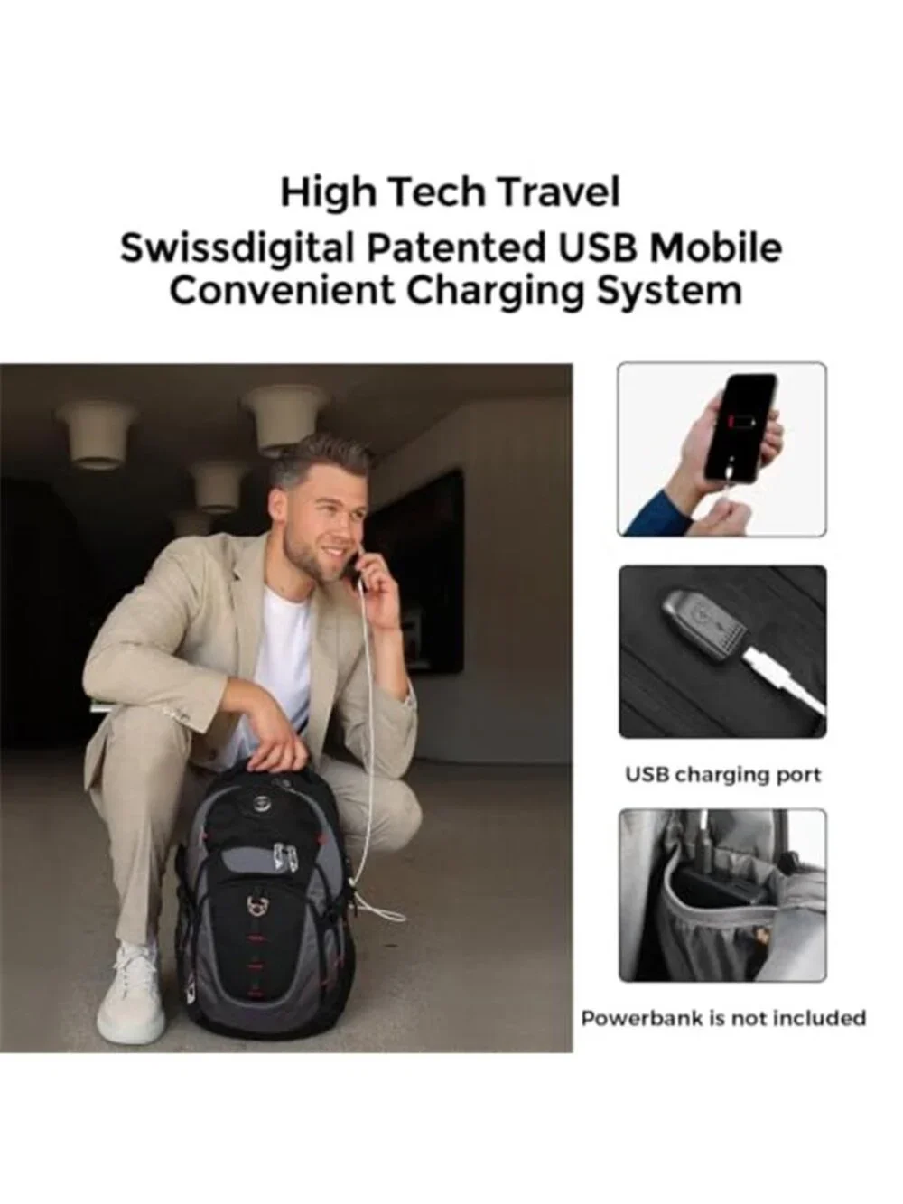 Men's Laptop Backpack with USB Charging Port